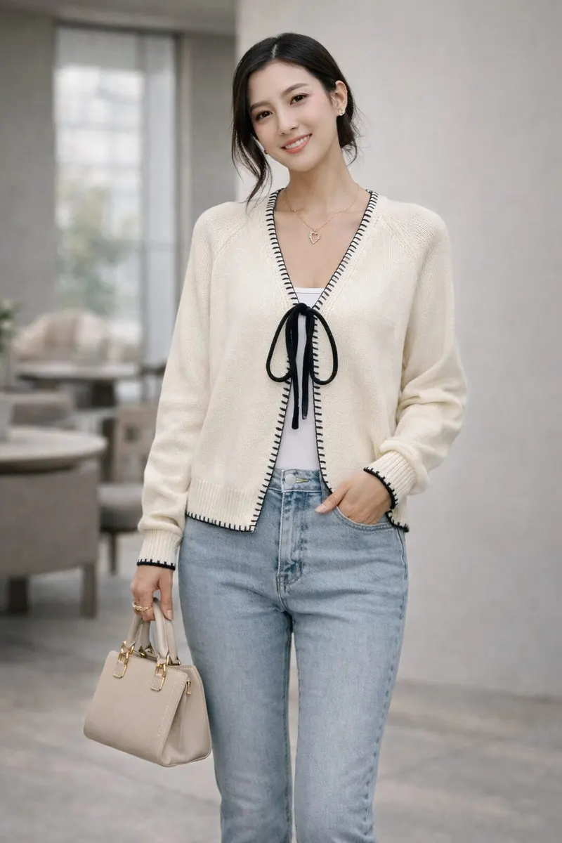 Woman wearing a striped short-sleeve midi shirt dress with neutral heels and a woven tote in a clean outdoor setting